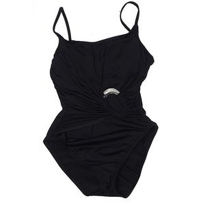 Anne Cole Black Modest Ruched One Piece Preppy Y2K Vintage Retro Swimsuit